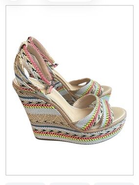 Gianni Bini Multicoloured Ankle Strap Platform Wedge Boho Sandals Women Size 7.5